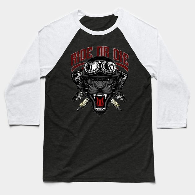 Ride or Die Biker Panther Baseball T-Shirt by RockabillyM